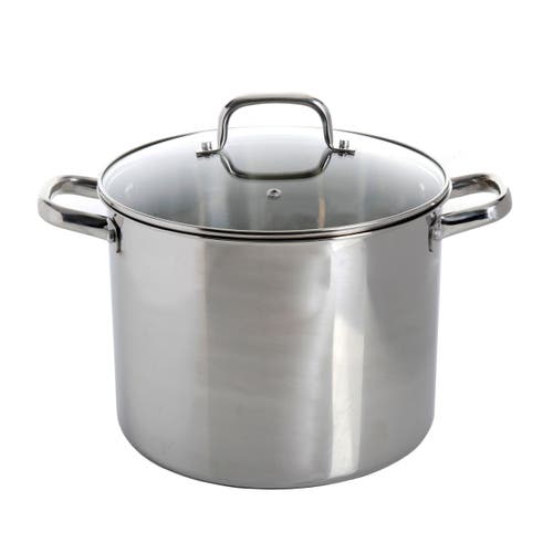 Oster Adenmore 12 Quart Stainless Steel Stock Pot With Tempered Glass Lid In Silver