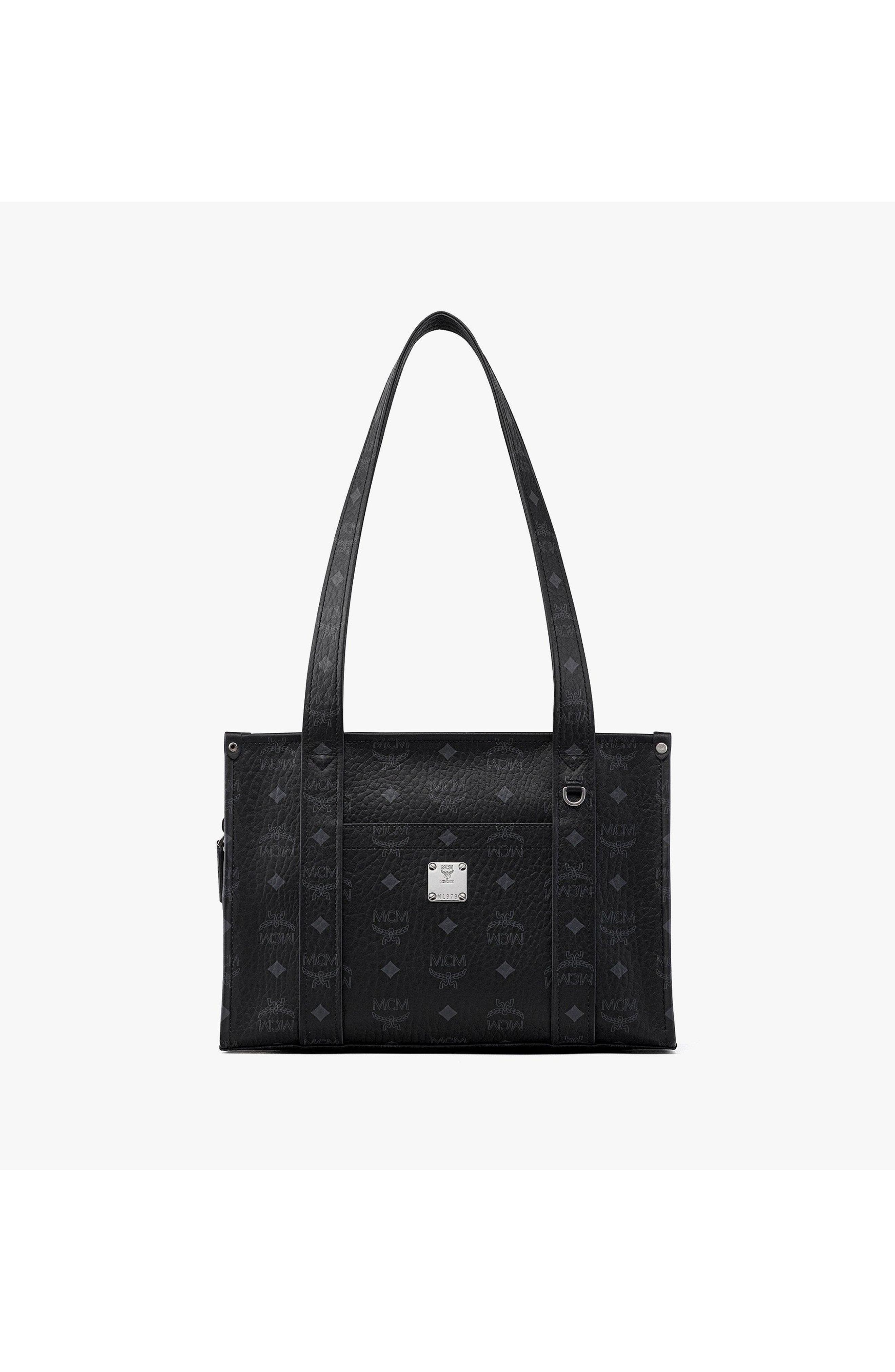 MCM Aren School Bag Tote in Visetos, Main, color, Black