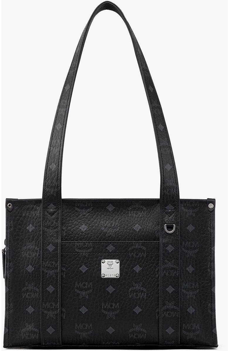 MCM Aren School Bag Tote in Visetos, Main, color, Black
