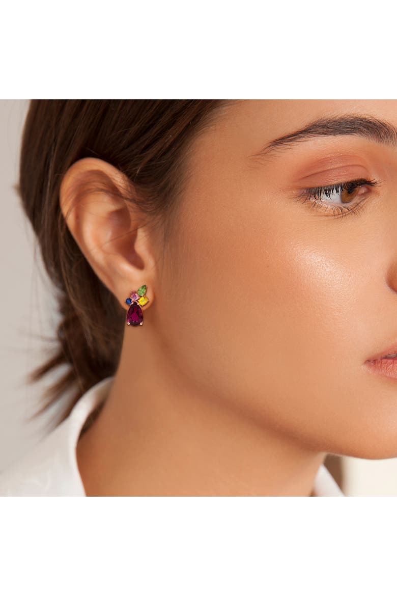 Multi-Gemstone Cluster Drop Earrings 14K, Alternate, color, Pink Tourmaline