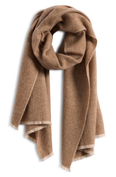 Herringbone Cashmere Fringe Scarf
