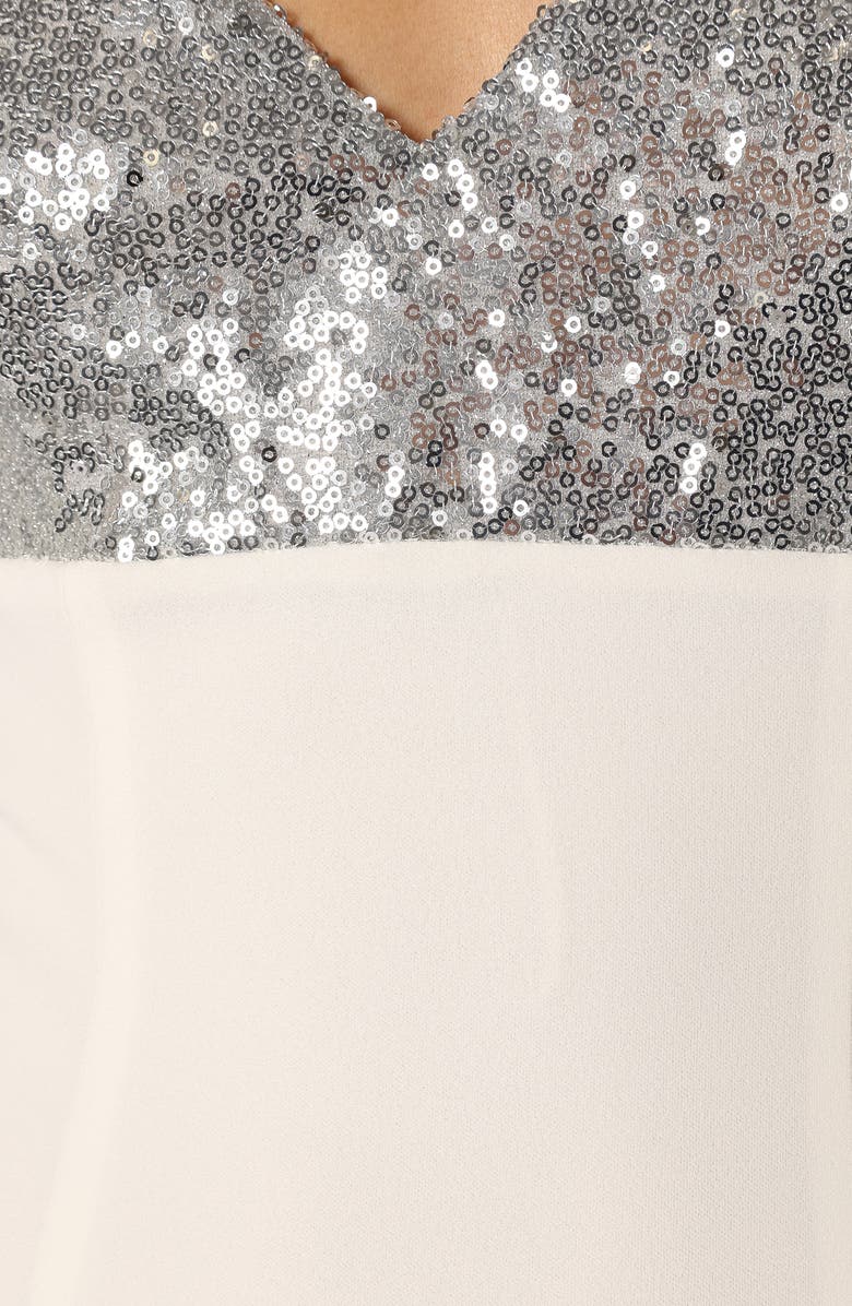 Petal & Pup Kylie Sequin Embellished Empire Waist Column Dress, Alternate, color, White Silver