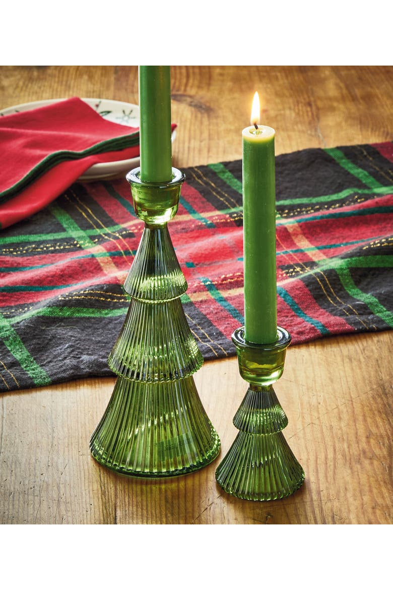 Large Green Glass Ribbed Taper Candle Holder - Elegant Decor, Alternate, color, Green