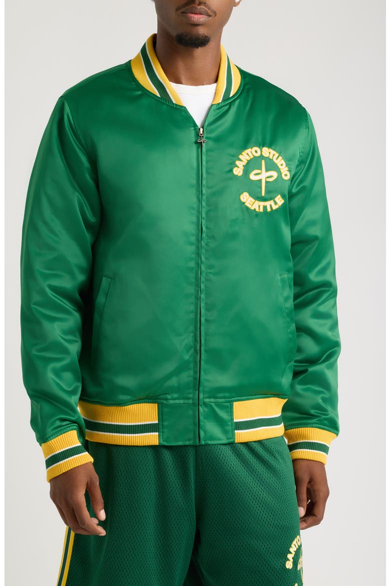 Seattle Satin Bomber Jacket, Alternate, color, GREEN