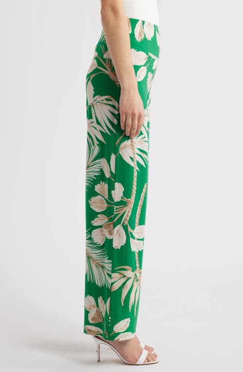Anne Klein High Waist Print Pull-on Wide Leg Pants In Tropical Green Multi