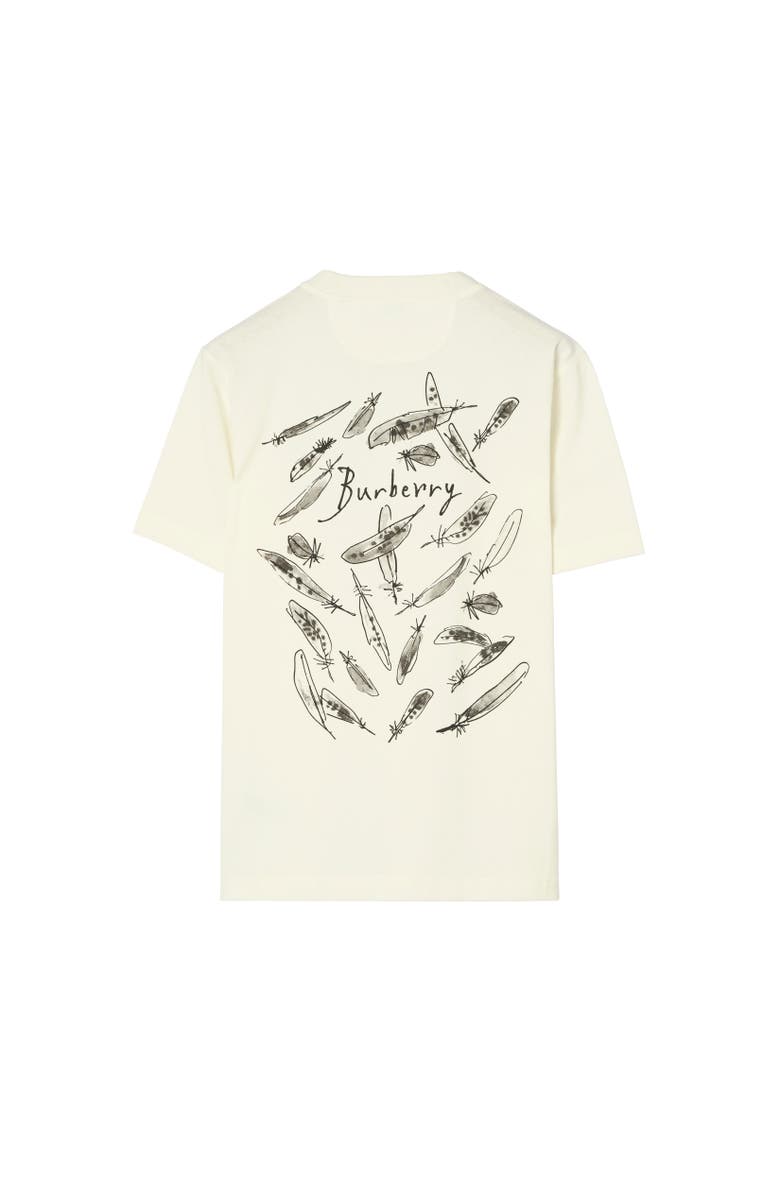 Burberry Feather Print Cotton T-shirt, Alternate, color, Chalk White