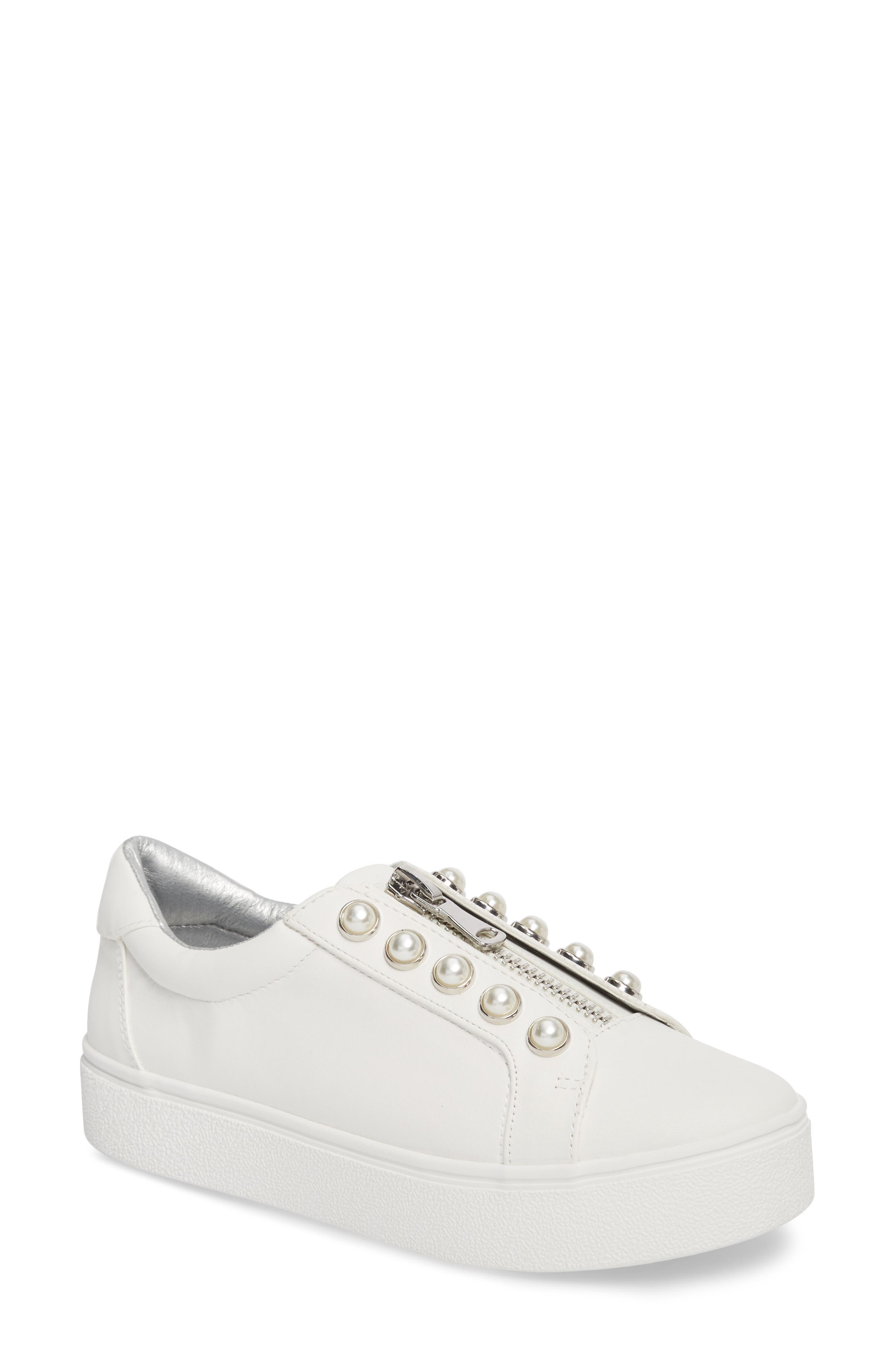 Lynn Embellished Platform Sneaker, Main, color, WHITE FAUX LEATHER
