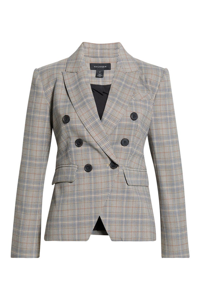Plaid Double Breasted Blazer, Alternate, color, TOBACCO BROWN