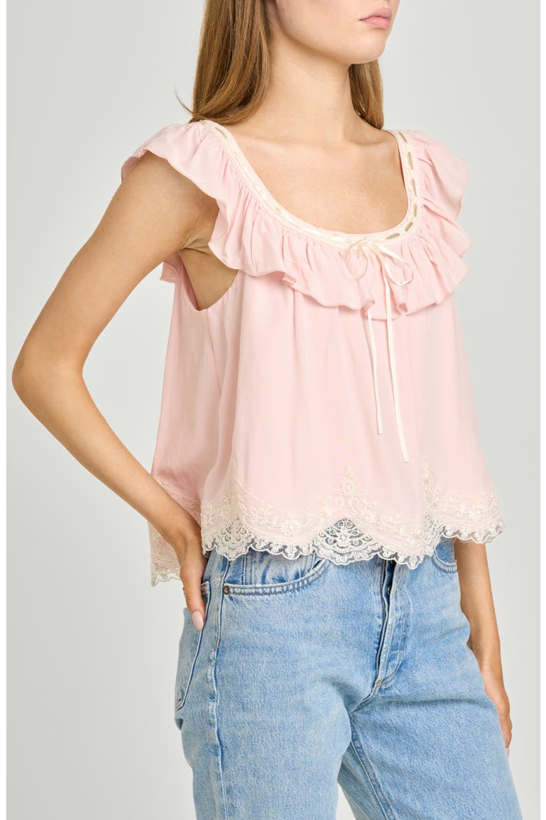 Wendy Lace Trim Ruffle Collar Top, Alternate, color, BLUSH