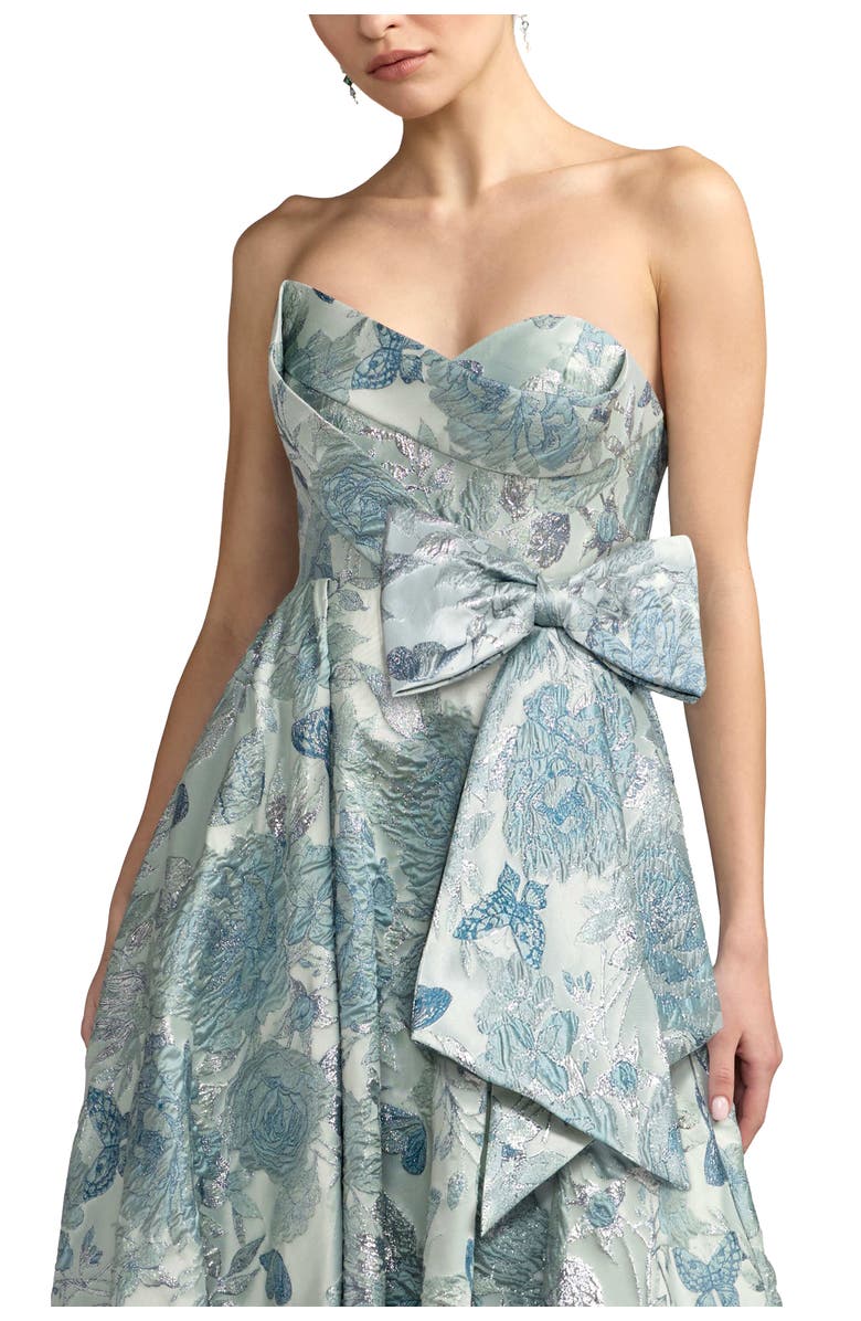 Mac Duggal Women's Floral Brocade Strapless Ballgown With Bow, Alternate, color, Seafoam
