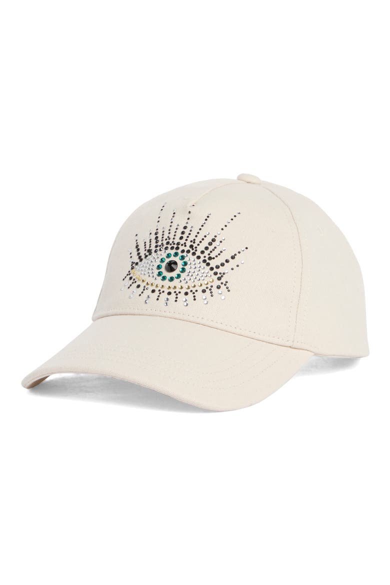 Evil Eye Embellished Adjustable Baseball Cap, Main, color, BONE