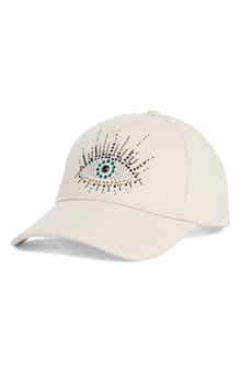 Evil Eye Embellished Adjustable Baseball Cap
