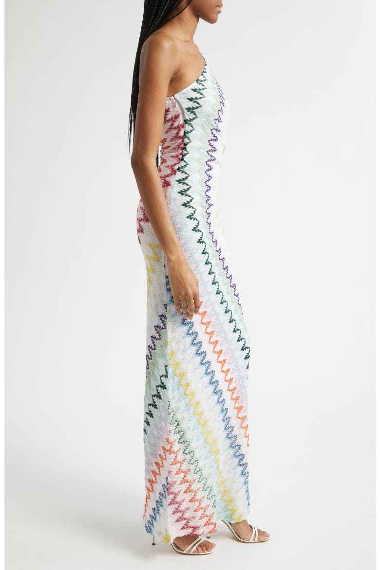 Metallic Zigzag Raschel Knit One-Shoulder Dress, Alternate, color, MULTICOLOR ON WHITE BASE