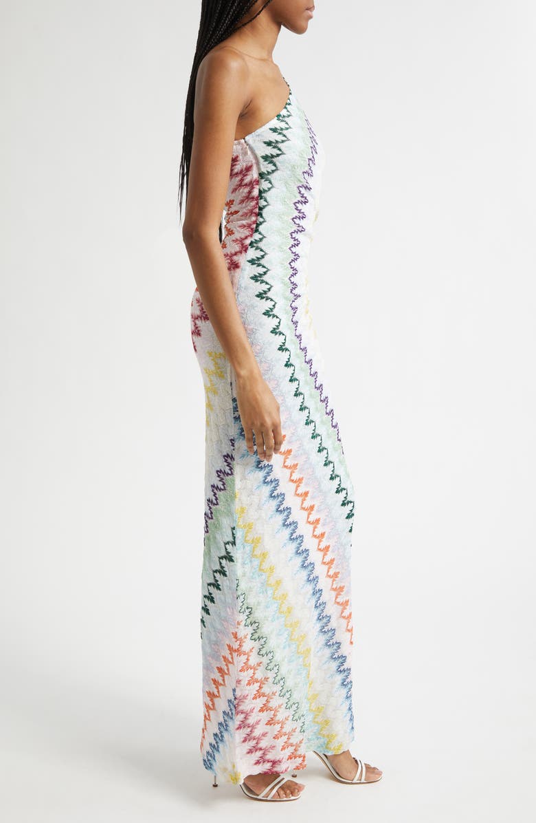 Missoni Metallic Zigzag Raschel Knit One-Shoulder Dress, Alternate, color, Multicolor On White Base