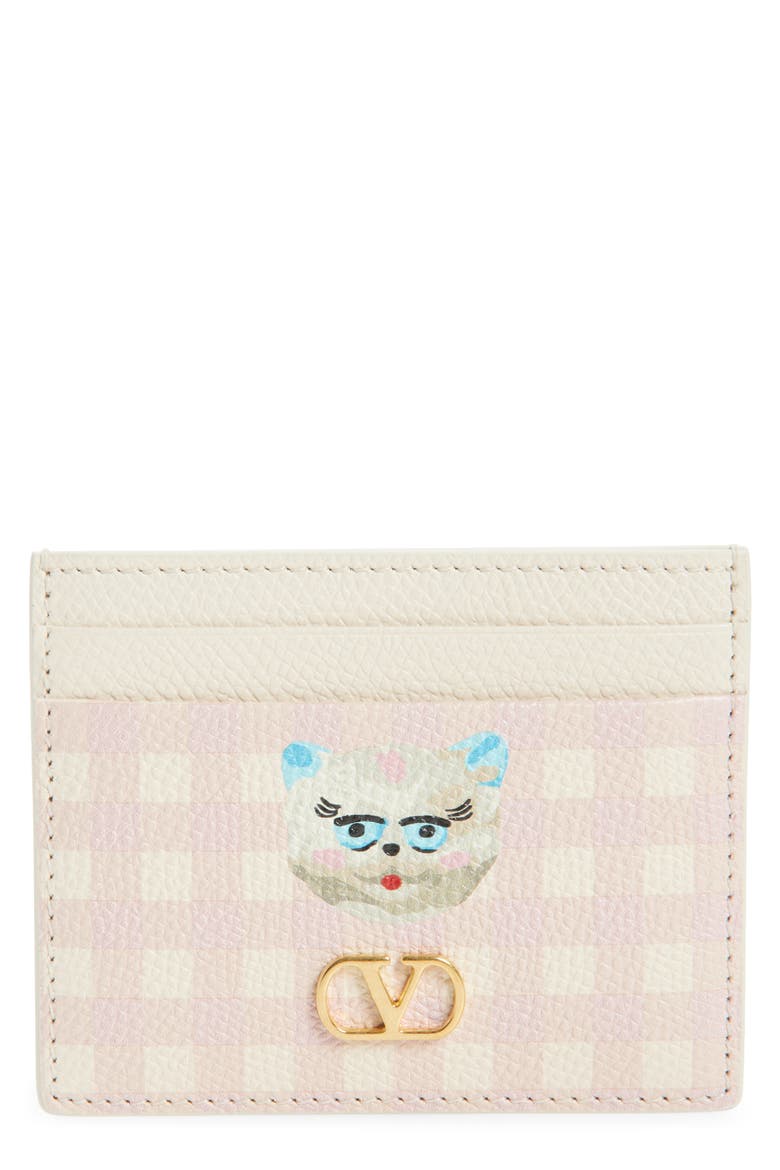 VLOGO Signature Le Chat De la Maison Leather Card Case, Main, color, IVORY/ MULTI