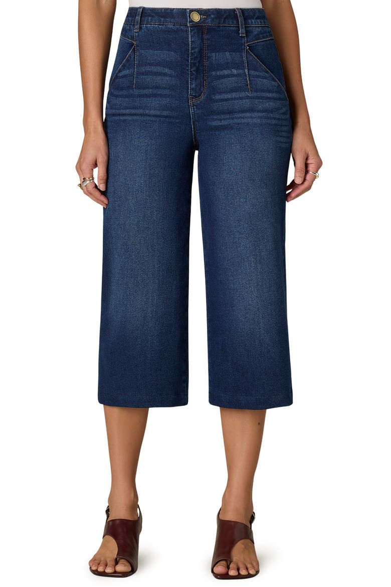 Wyatt Skyrise V-Pocket Wide Leg Denim Culottes, Main, color, INDIGO