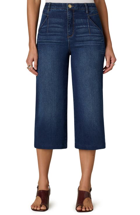 Wyatt Skyrise V-Pocket Wide Leg Denim Culottes (Indigo)