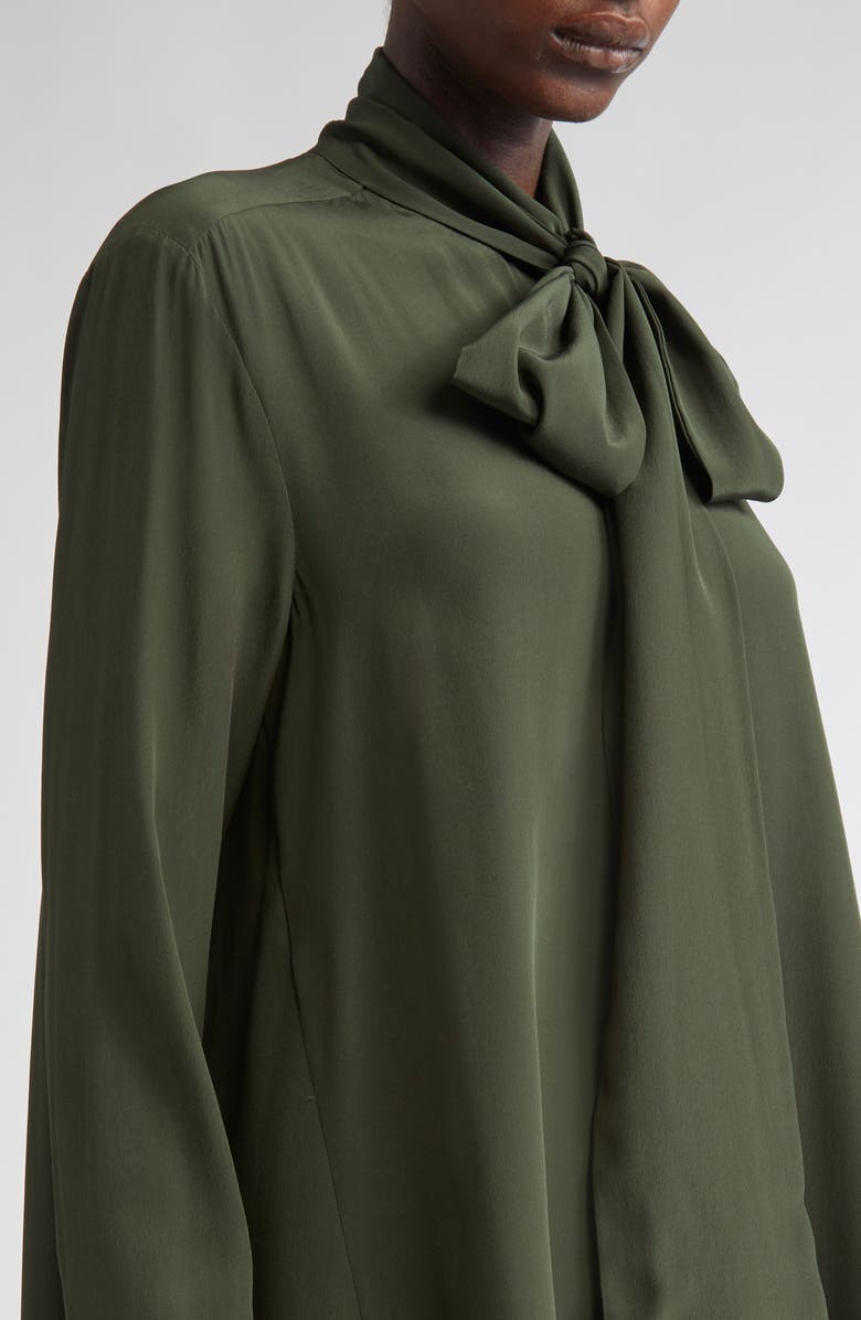 Michael Kors Collection Tie Neck Long Sleeve Silk Crêpe de Chine Shirtdress, Alternate, color, Bottle