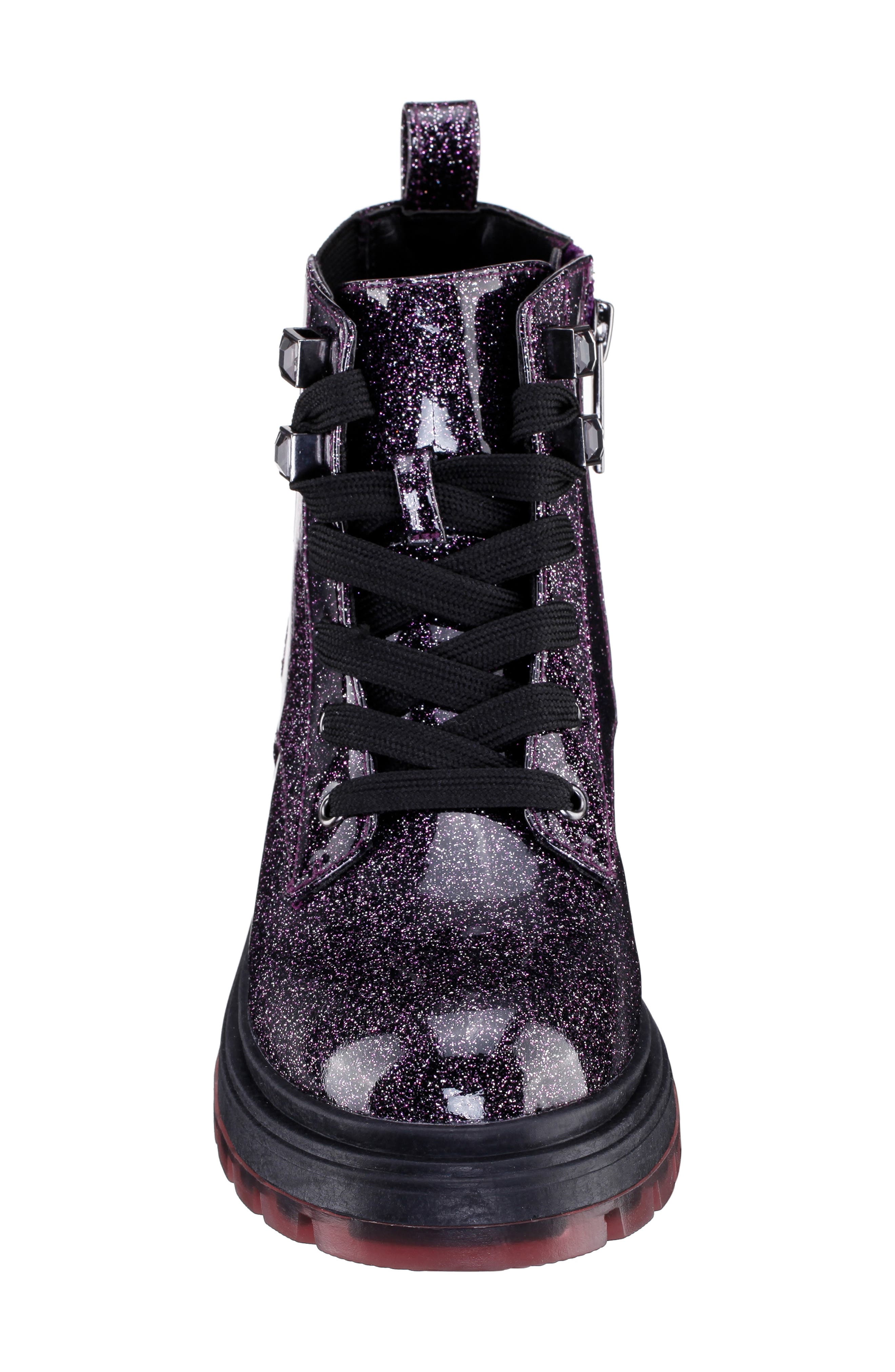 Nina Kids' Glitter Combat Boot, Alternate, color, Black/ Pink Glitter