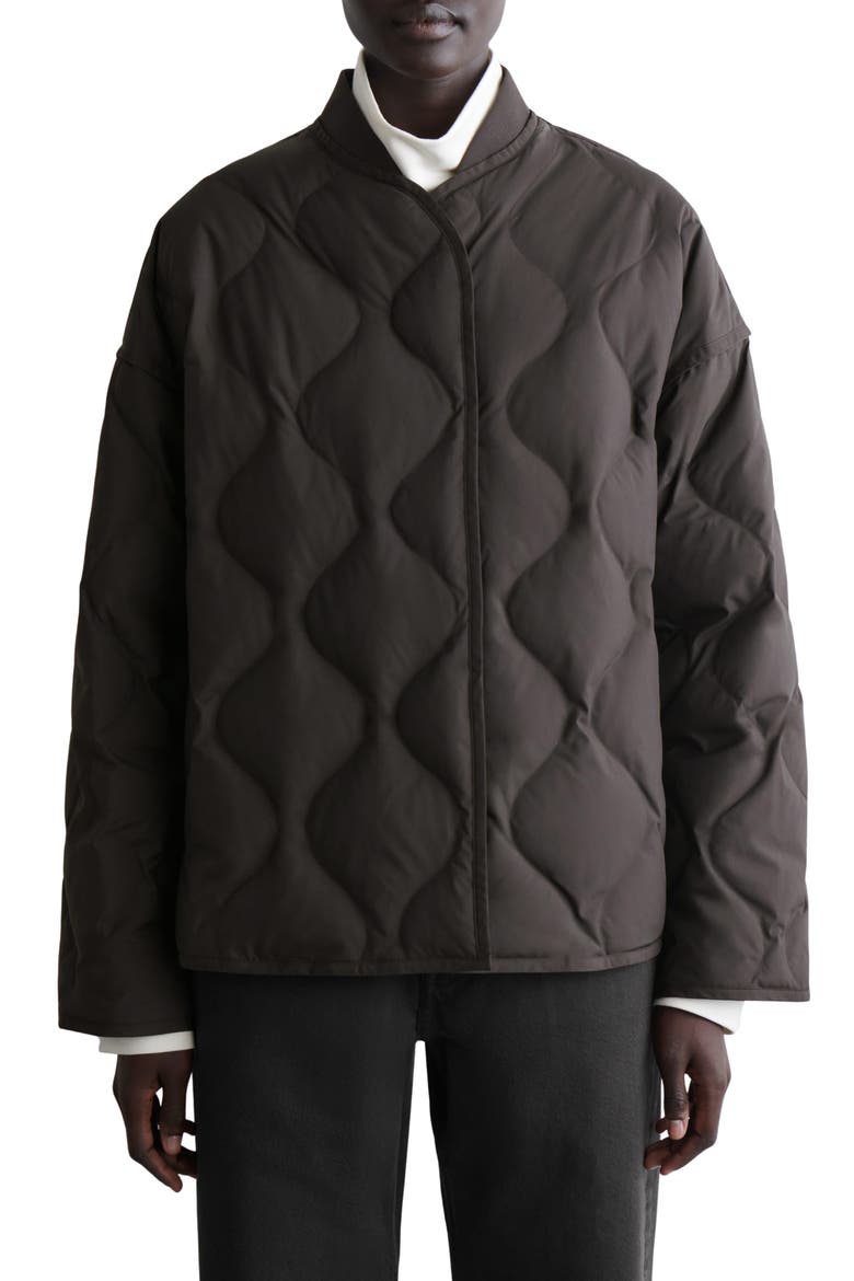 Oversize Quilted Down & Feather Jacket, Main, color, BROWN DARK