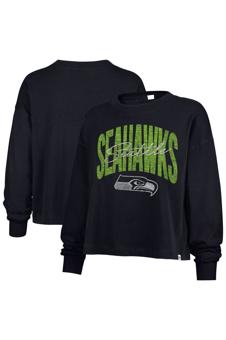 Women's '47 College Navy Seattle Seahawks Muse Sydney Long Sleeve Cropped T-Shirt, Main, color, College Navy