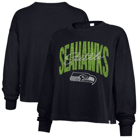 Women's '47 College Navy Seattle Seahawks Muse Sydney Long Sleeve Cropped T-Shirt