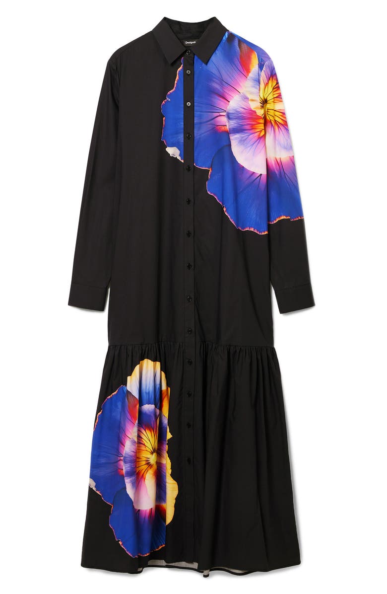 Desigual Pensamiento Floral Print Long Sleeve Shirtdress, Alternate, color,