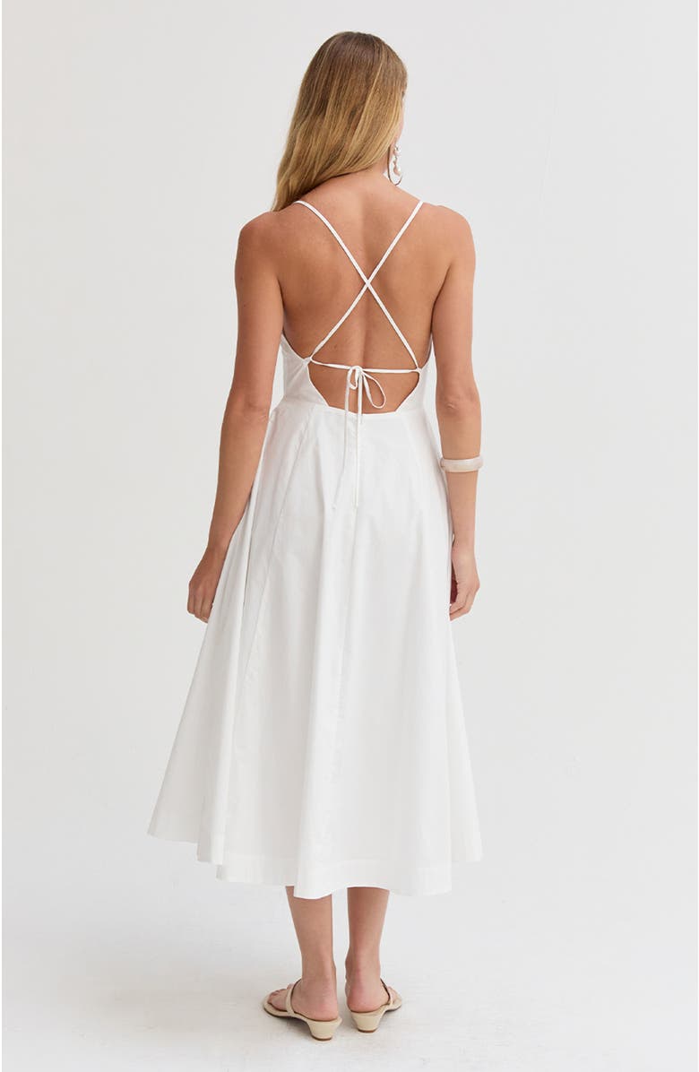 CRESCENT V-neck Poplin Midi Dress, Alternate, color, White