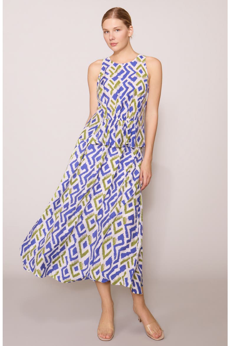 Geo Print Pull-On Midi Skirt, Alternate, color, BLUE GREEN PRINT