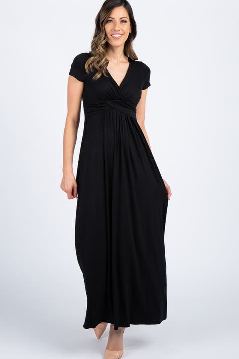Blue Draped Nursing Maxi Dress