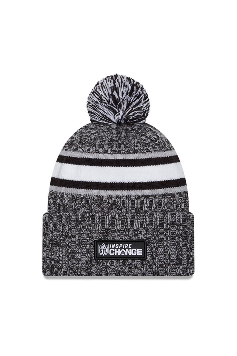 Men's New Era Heather Black New York Giants 2023 Inspire Change Cuffed Knit Hat With Pom, Alternate, color, Heather Black