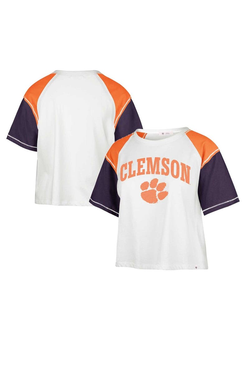 Women's '47 White Clemson Tigers Serenity Gia Cropped T-Shirt, Main, color, White