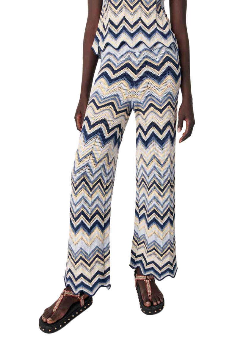 maje Crochet trousers, Alternate, color, Blue / Ecru