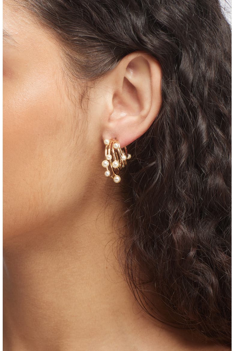 Pearl Multihoop Earrings, Alternate, color, TORY GOLD / PEARL