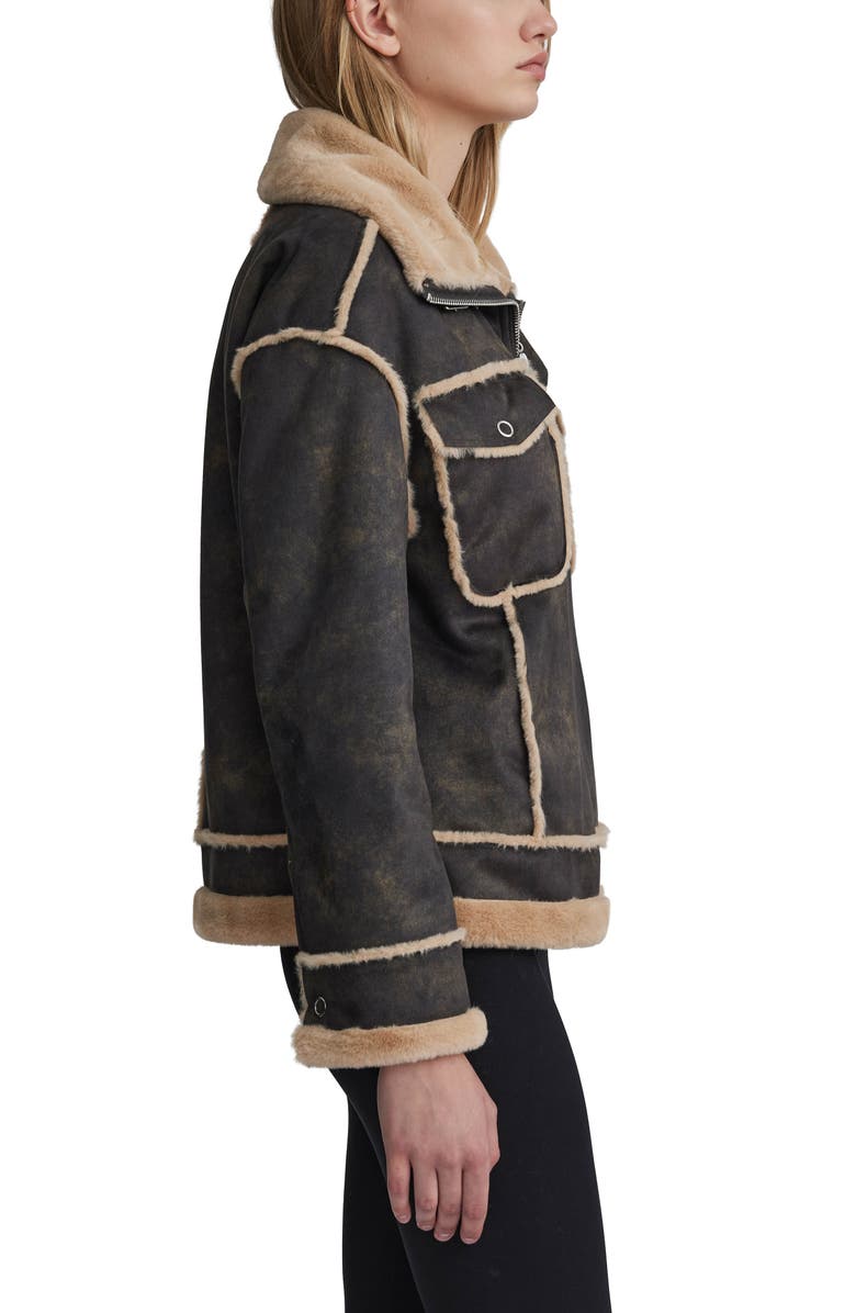 NVLT Faux Fur Trim Faux Suede Biker Jacket, Alternate, color, Chocolate