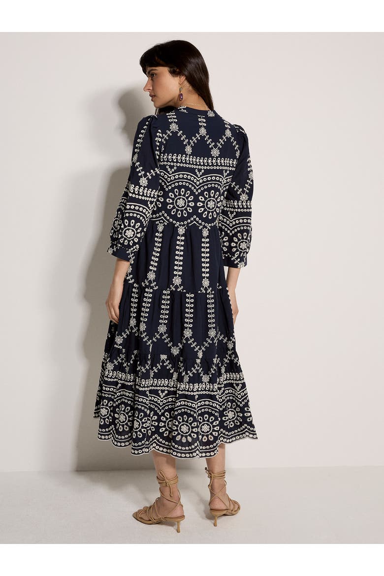 Contrast Broderie Anglaise Midi Dress, Alternate, color, Navy