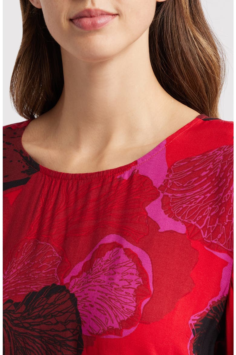Novella Floral Long Sleeve Shift Dress, Alternate, color, HAUTE RED
