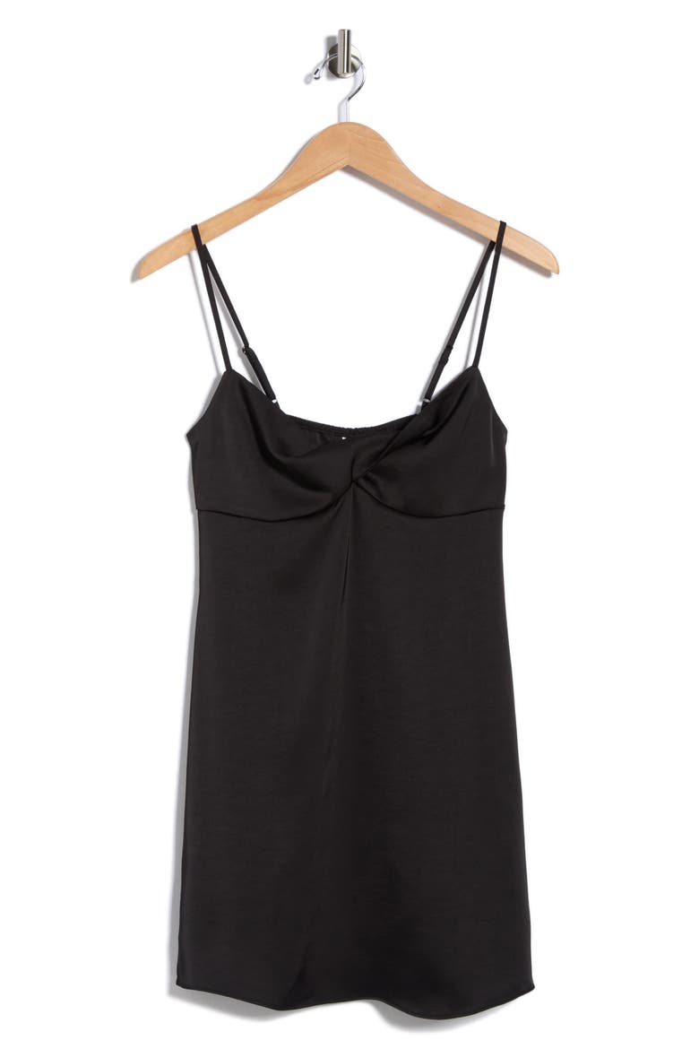 Satin Twist Front Mini Slipdress, Alternate, color, BLACK