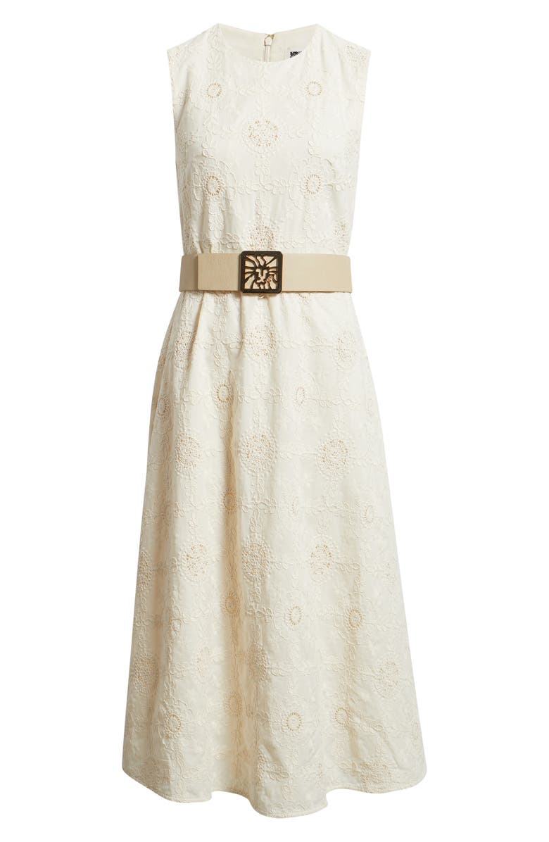 Anne Klein Embroidered Belted Sleeveless Midi Dress, Alternate, color, White Dove/ Ivory