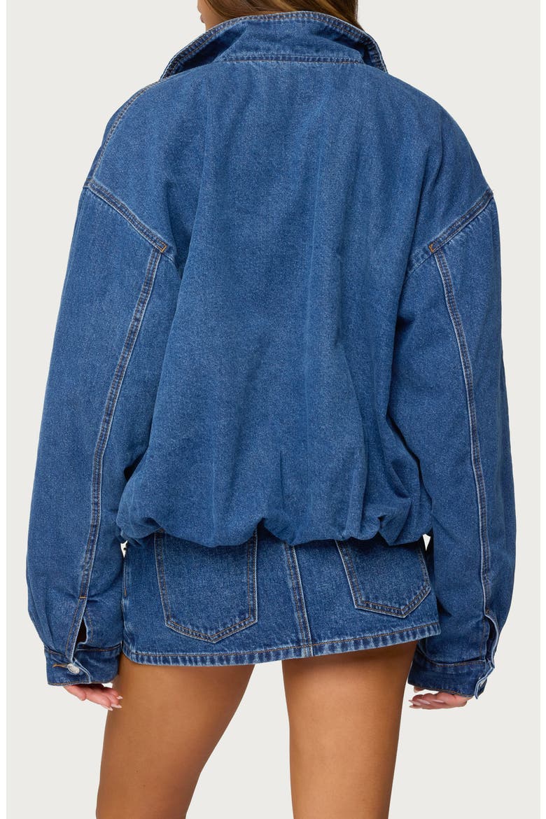 Hilary Oversize Bubble Hem Denim Jacket, Alternate, color, BLUE-WASHED