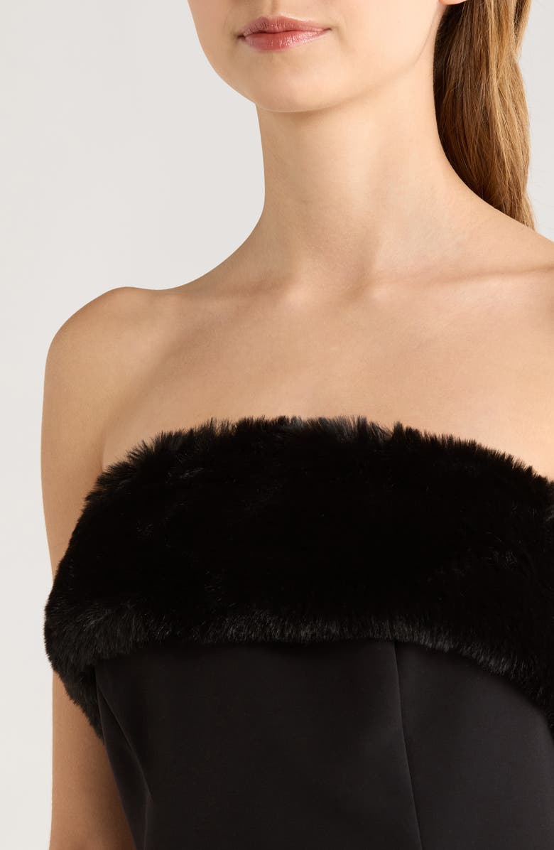ASTR the Label Amya Strapless Faux Fur Minidress, Alternate, color, Black
