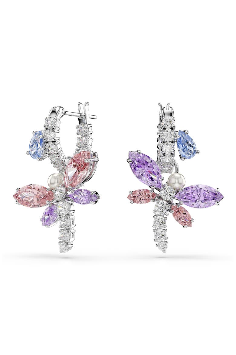 x Ariana Grande Multicolor Crystal Drop Huggie Hoop Earrings, Main, color, SILVER/ MULTI