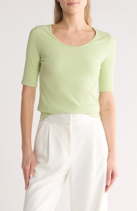 Elbow Sleeve Scoop Neck Top