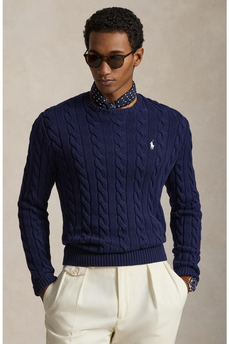 Cable Knit Cotton Sweater, Alternate, color, BRIGHT NAVY