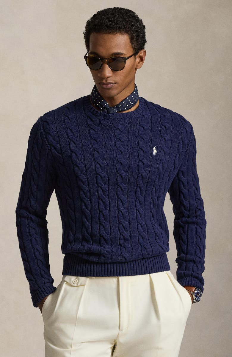 Polo Ralph Lauren Cable Knit Cotton Sweater, Alternate, color, Bright Navy