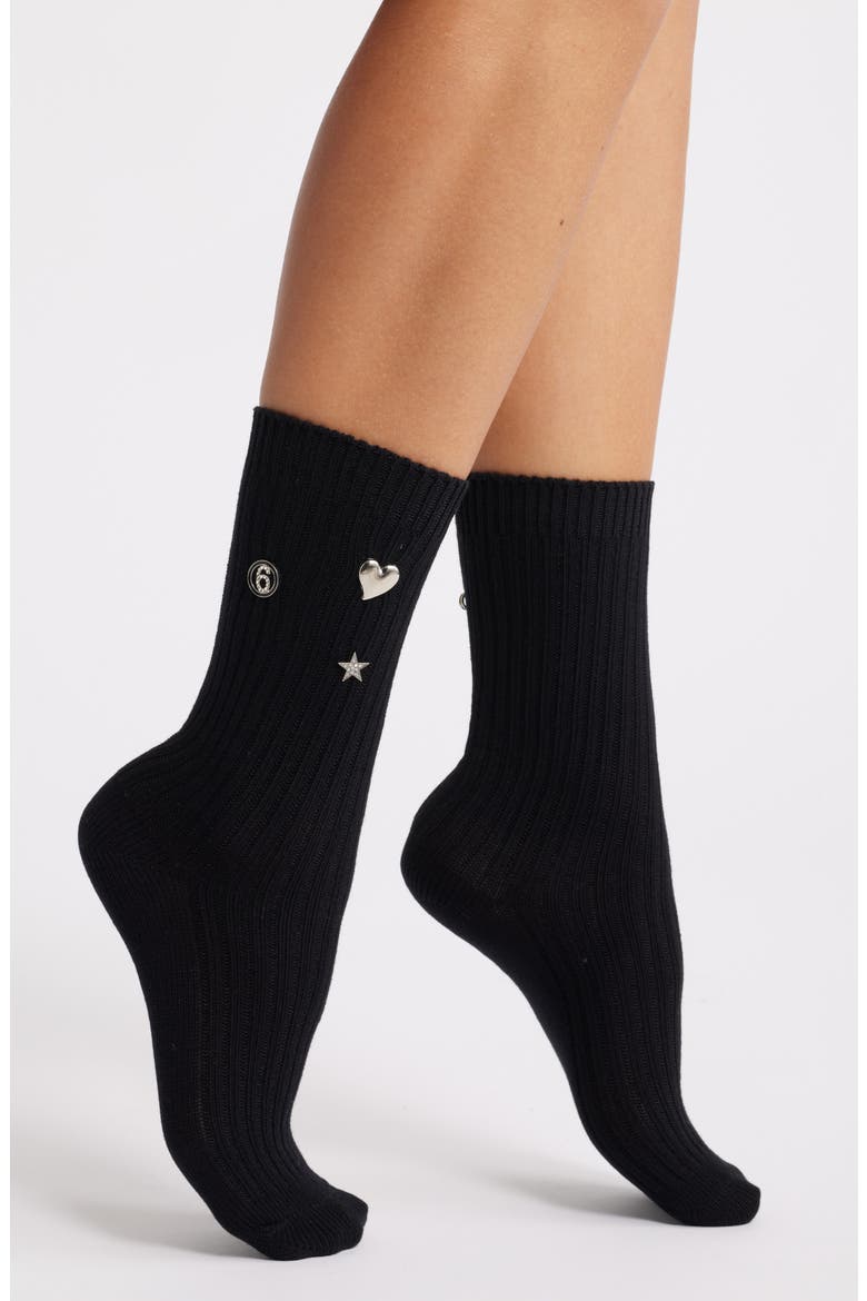 Punk Princess Embellished Crew Socks, Main, color, BLACK