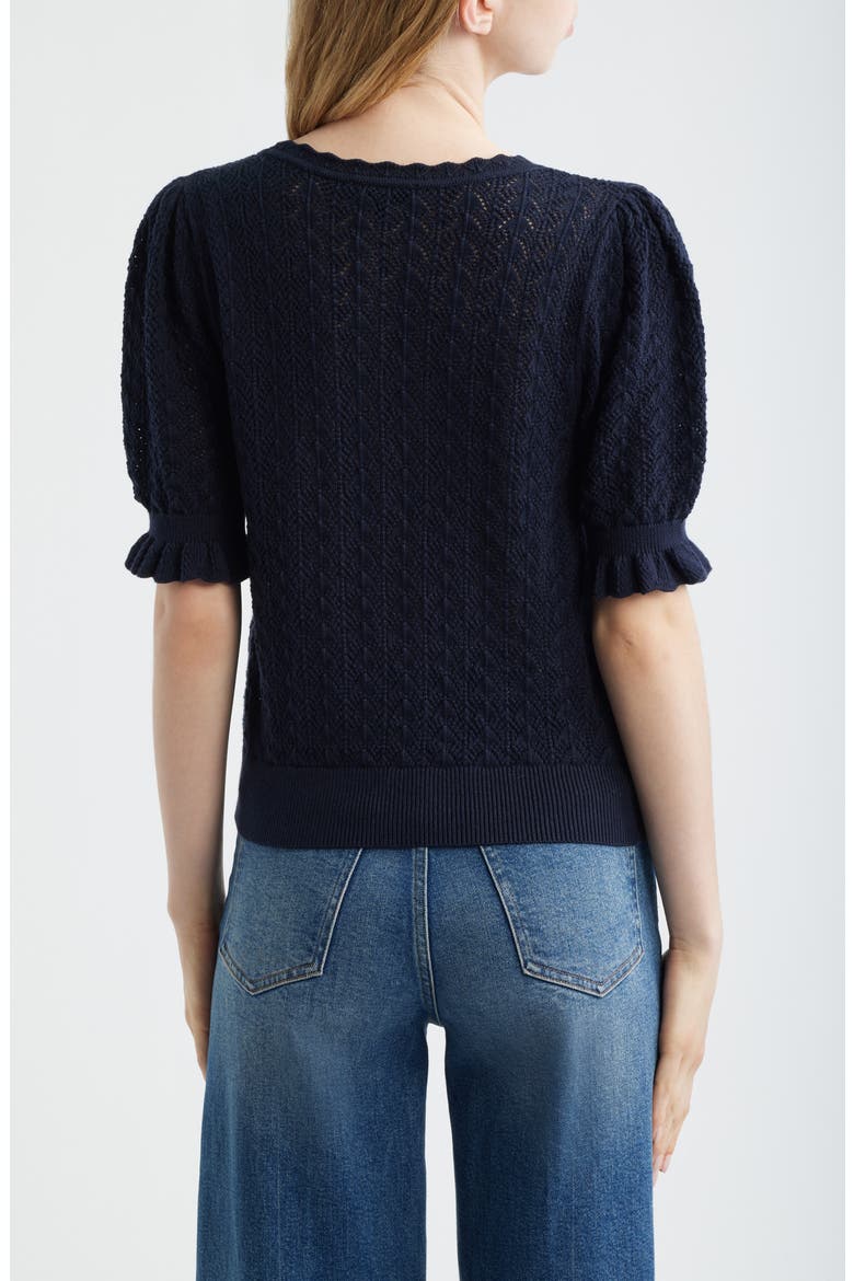 Haisley Pointelle Stitch Organic Cotton & Silk Blend Sweater, Alternate, color, DEEP NAVY