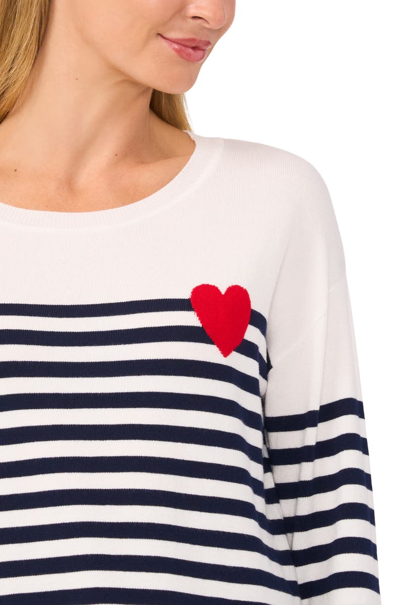 CeCe Sailor Stripe Heart Sweater, Alternate, color, Antique White