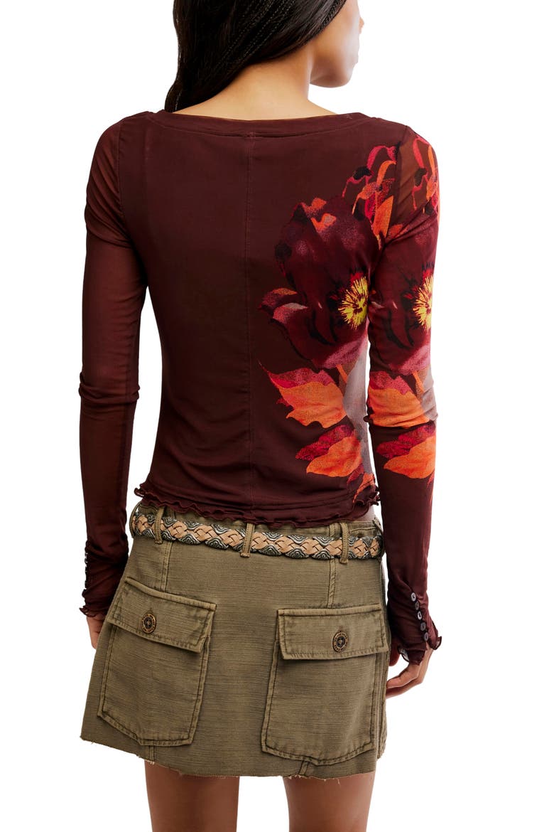 Lilly Print Long Sleeve Mesh Top, Alternate, color, COCOA COMBO