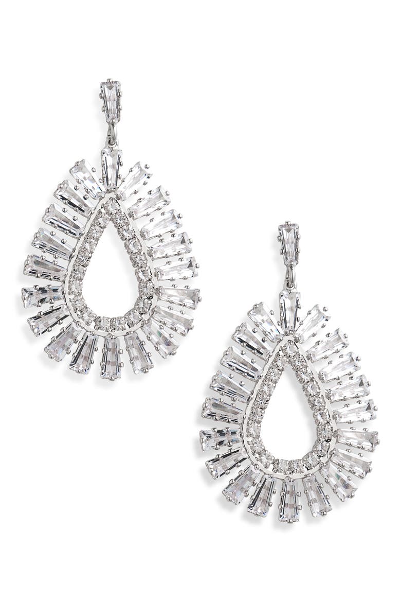 Open Teardrop Drop Earrings, Main, color, SILVER CUBIC ZIRCONIA